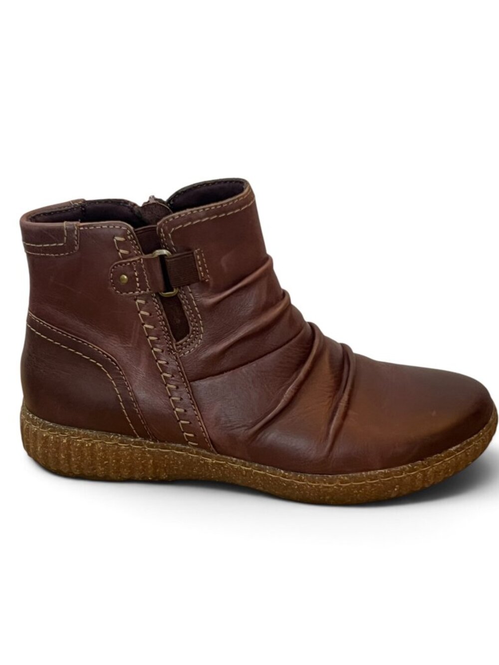 Clarks Womens Brown Leather Ruched Ankle Boots Size 10